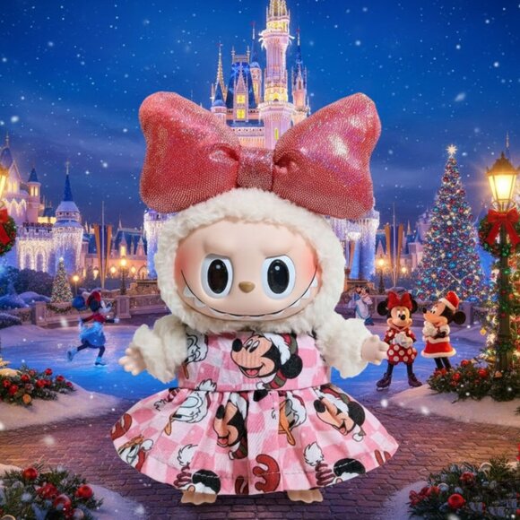 Disney Mickey Holiday Christmas Dress with Oversized Bow Labubu Outfit - Picture 1 of 7